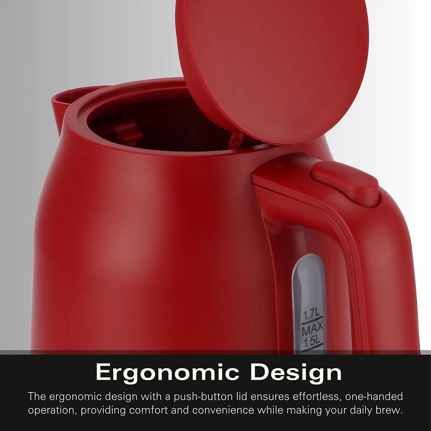 Hamilton Beach Ella Kettle 1.7 Litre Matte Red | Lid