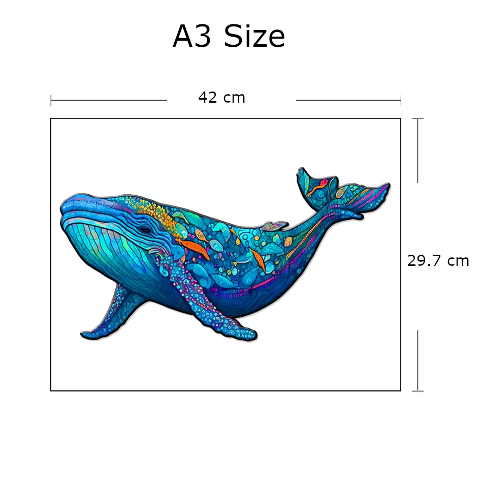 Borderless Whale Wooden Puzzle - Colourful Whale Wooden Puzzle - Gift A3 Size