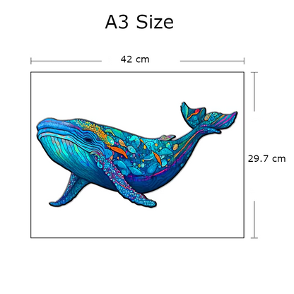 Borderless Whale Wooden Puzzle - Colourful Whale Wooden Puzzle - Gift A3 Size