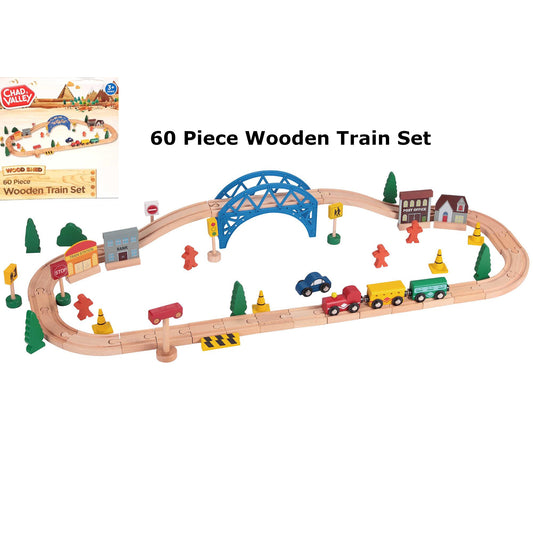 Chad Valley Wooden Train Set 60 Piece Toys Kids Children Wooden Toy Train Set