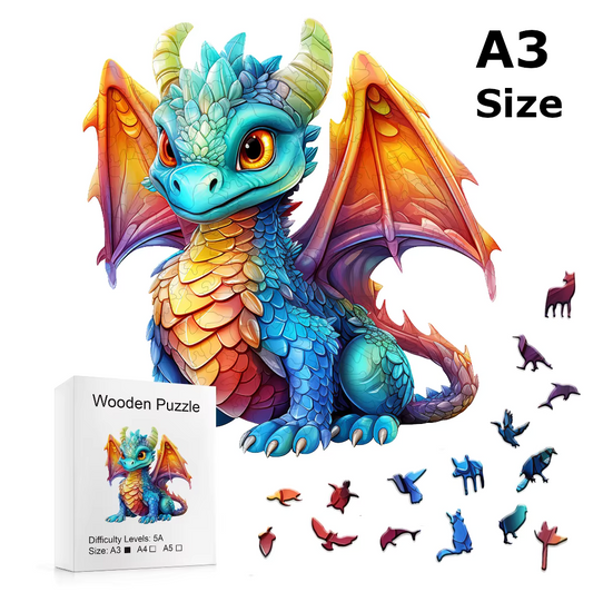 Wooden Dragon Puzzle A3 size with 128 pcs Gift Wooden Dragon Colourful A3