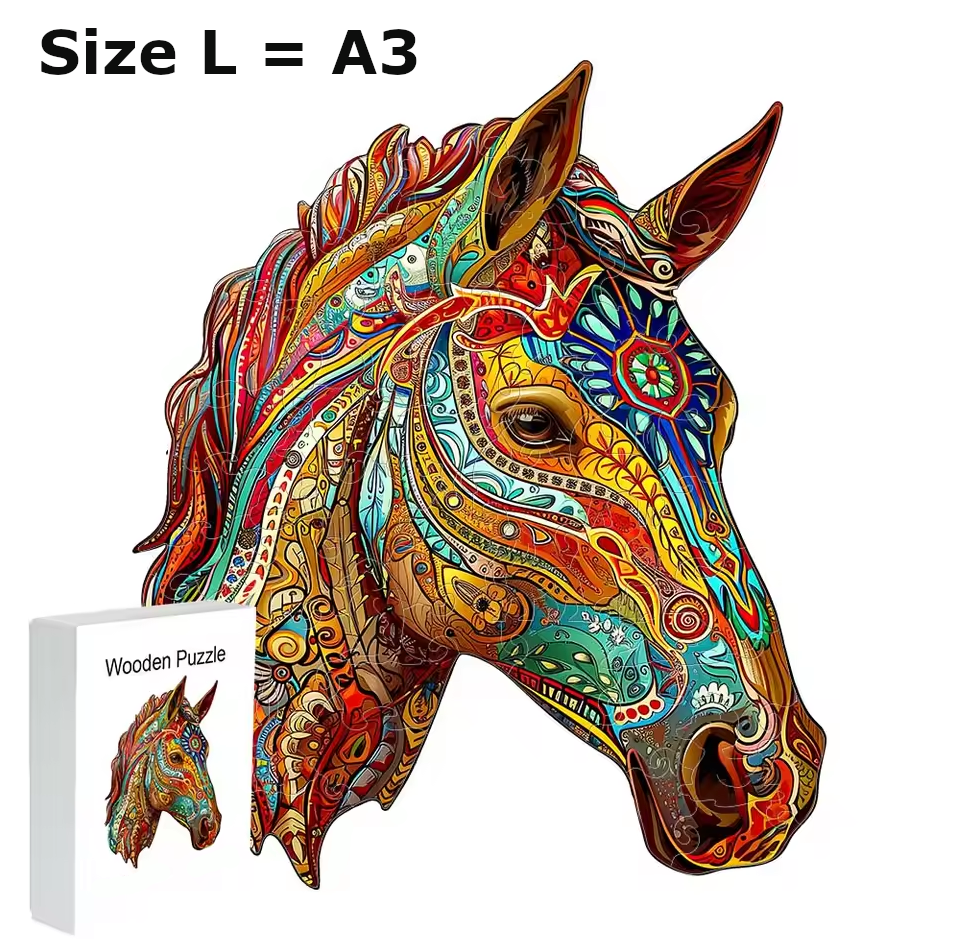 Wooden Horse Jigsaw Puzzle - A3 size - Colourful Horse Puzzle - Gift Puzzle New