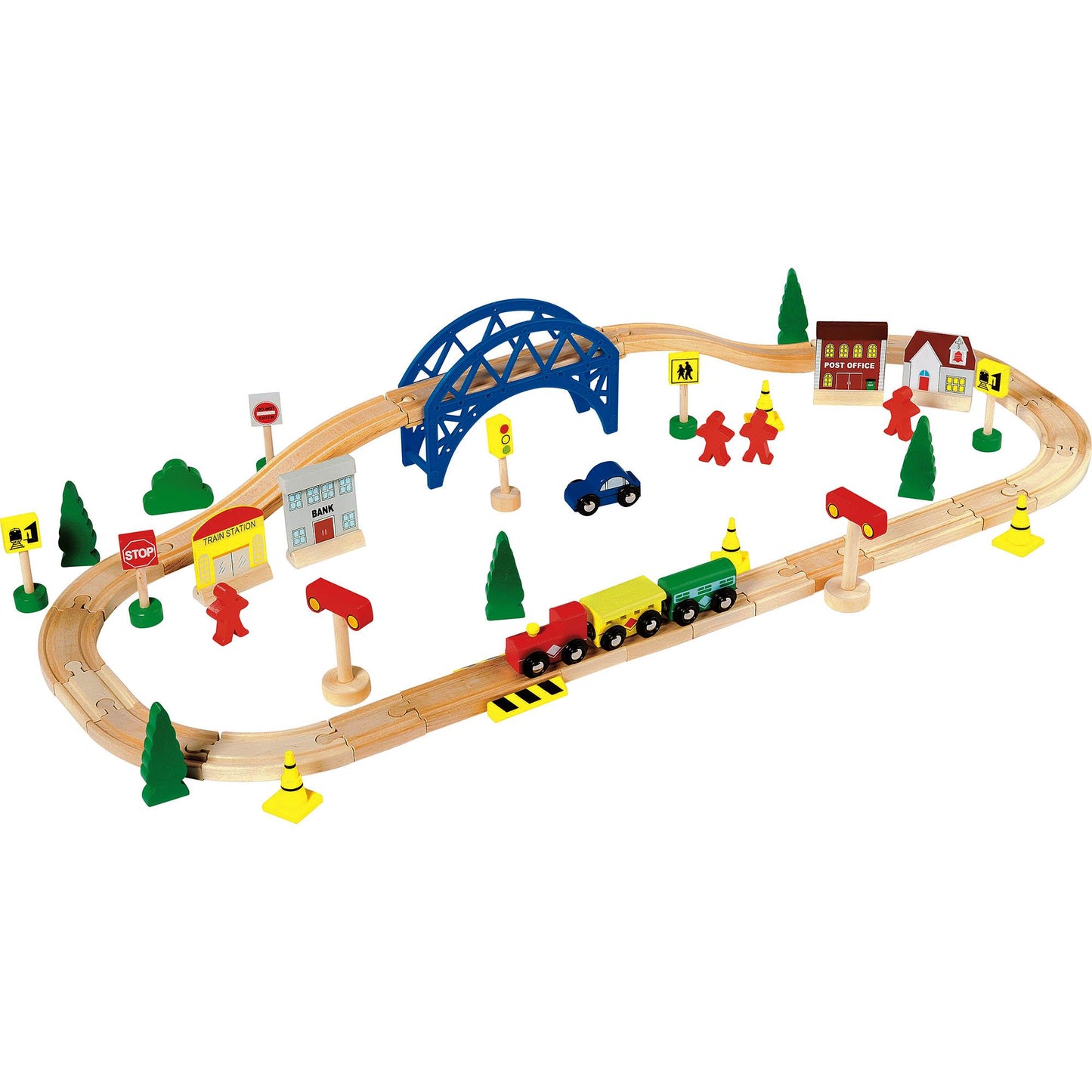 Chad Valley Wooden Train Set 60 Piece Toys Kids Children Wooden Toy Train Set