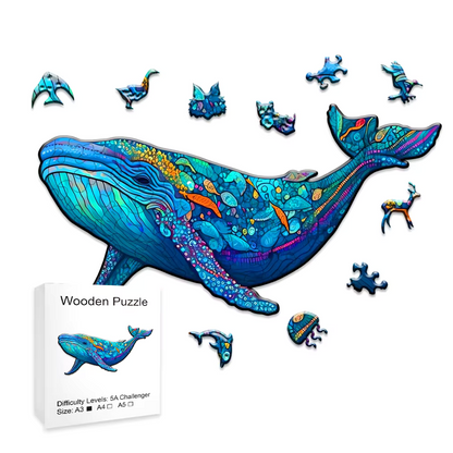 Borderless Whale Wooden Puzzle - Colourful Whale Wooden Puzzle - Gift A3 Size