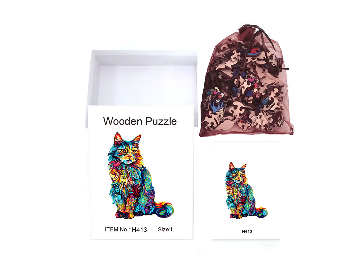 Vibrant Wooden Cat Puzzle - A3 size with 100+ pcs Ideal Gift Wooden Jigsaw Cat