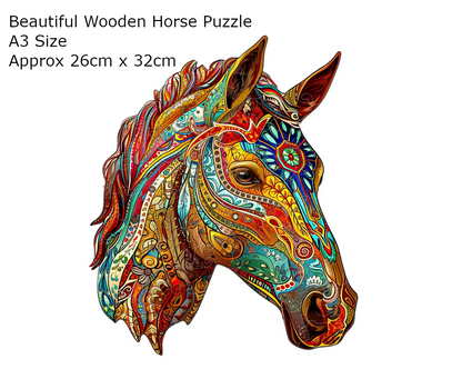 Wooden Horse Jigsaw Puzzle - A3 size - Colourful Horse Puzzle - Gift Puzzle New