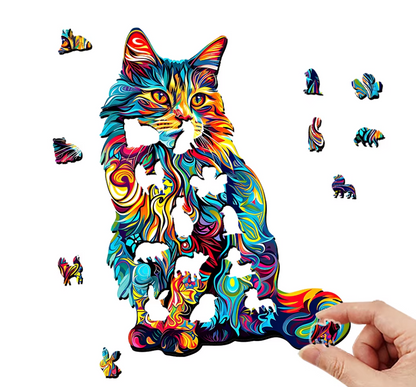 Vibrant Wooden Cat Puzzle - A3 size with 100+ pcs Ideal Gift Wooden Jigsaw Cat