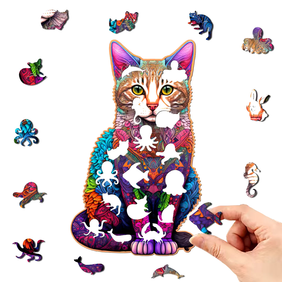 Colourful Wooden Cat Puzzle - A3 size with 128 pcs Ideal Gift Wooden Jigsaw New