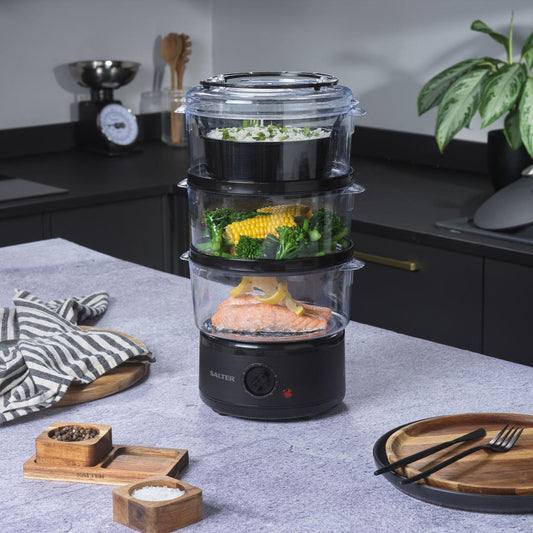 Salter Kuro 3-Tier 7L Food Steamer Black