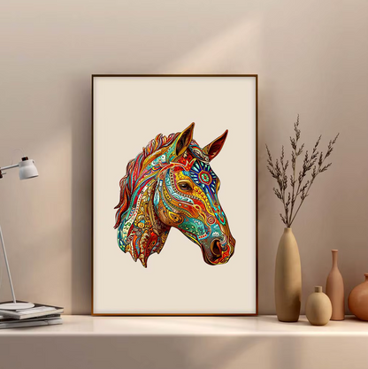 Wooden Horse Jigsaw Puzzle - A3 size - Colourful Horse Puzzle - Gift Puzzle New