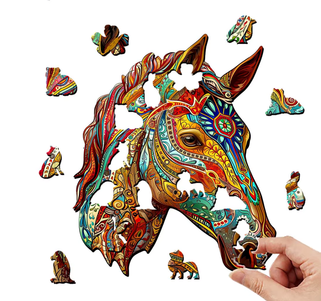 Wooden Horse Jigsaw Puzzle - A3 size - Colourful Horse Puzzle - Gift Puzzle New