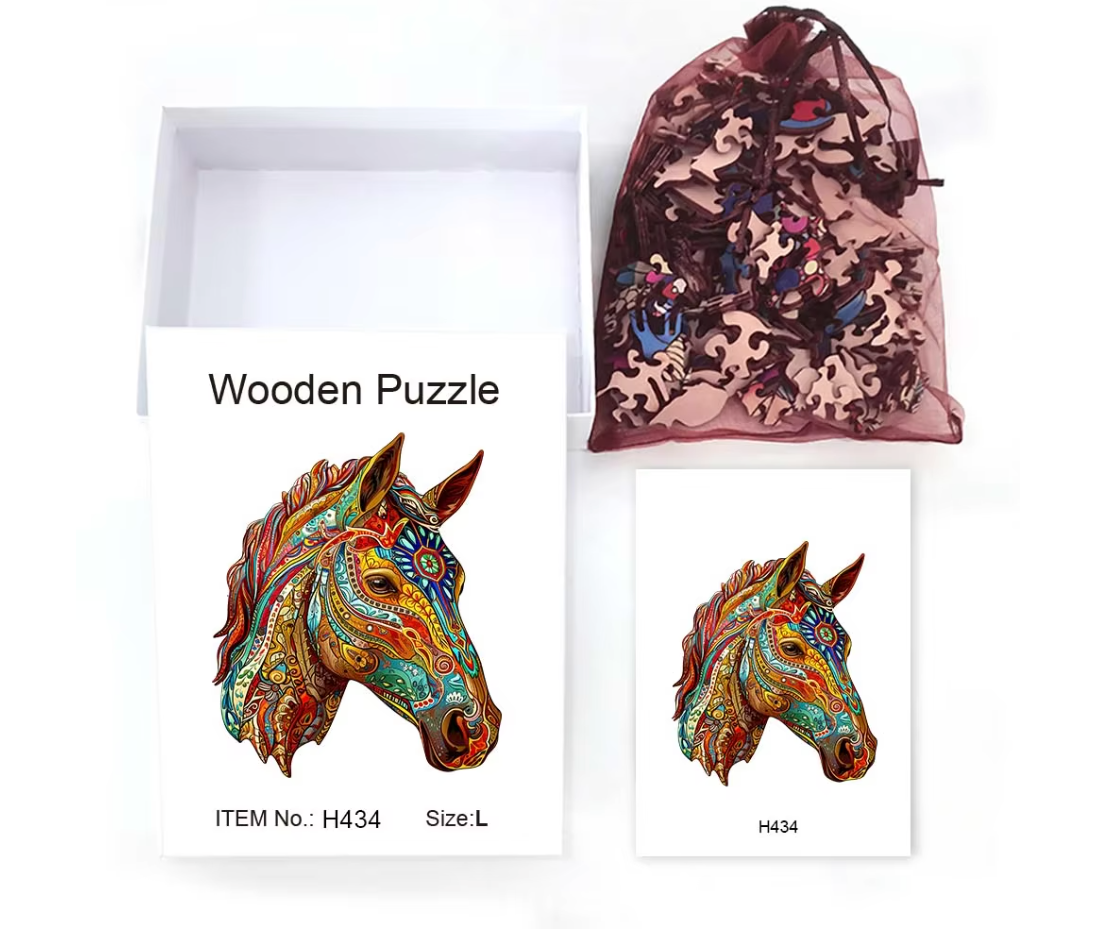 Wooden Horse Jigsaw Puzzle - A3 size - Colourful Horse Puzzle - Gift Puzzle New