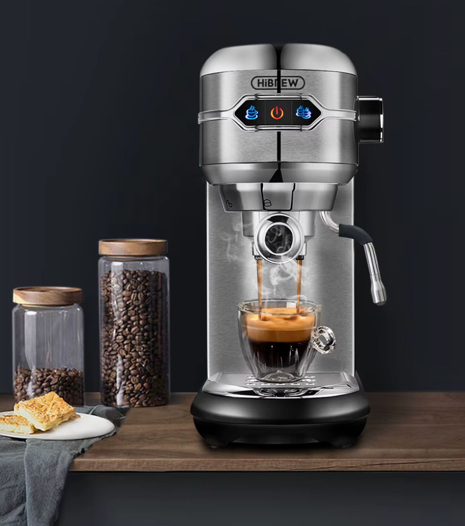 HiBREW H11 Coffee Machine 20 Bar Inox Semi Automatic Super Slim ESE POD & Ground Coffee