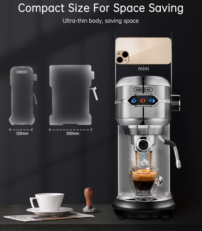 HiBREW H11 Coffee Machine 20 Bar Inox Semi Automatic Super Slim ESE POD & Ground Coffee