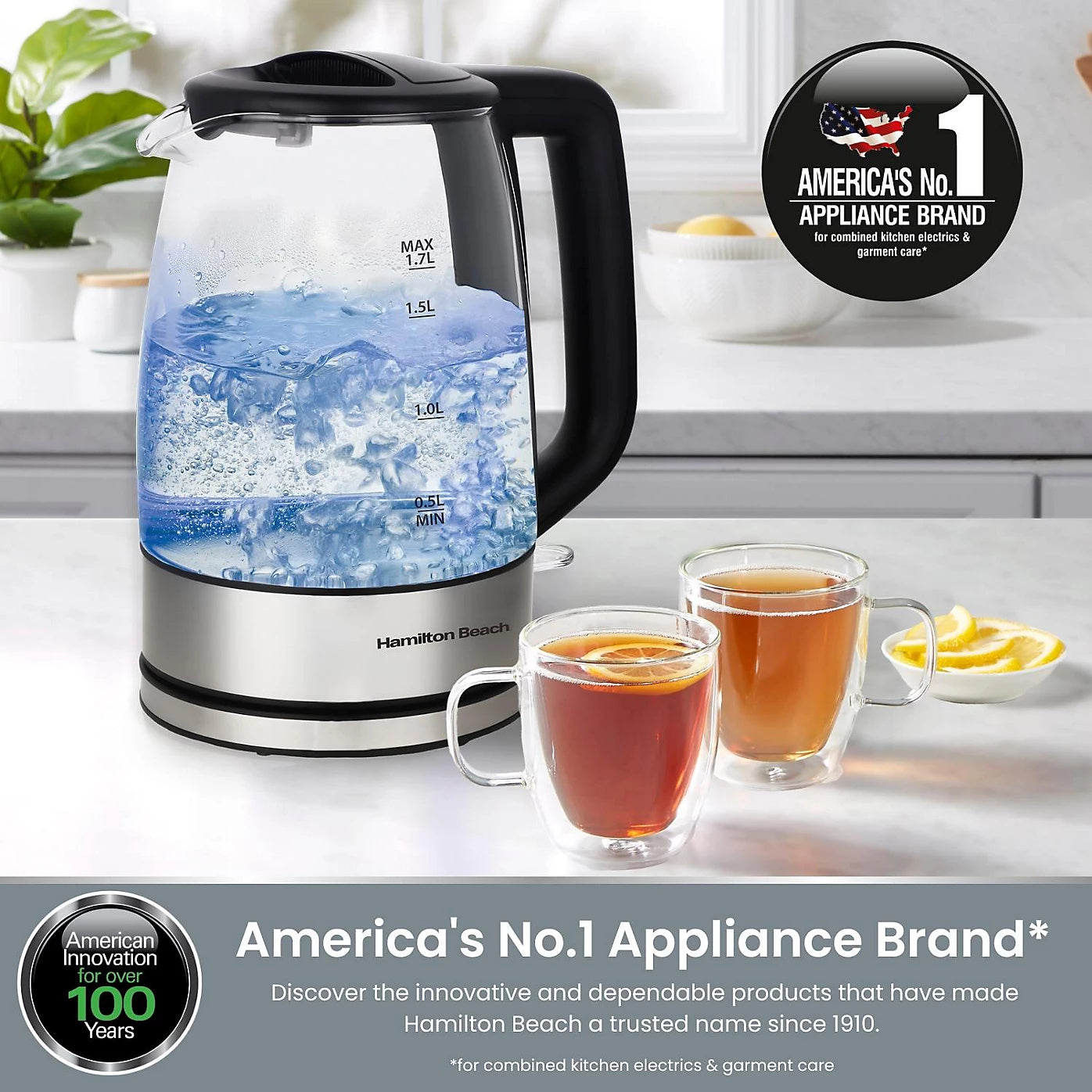 Hamilton Beach 1.7L Illuminating Glass Kettle | Brand