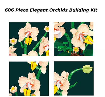 Orchid Building Blocks Flower 606pcs Bouquet Plant Model Bricks Home Decoration