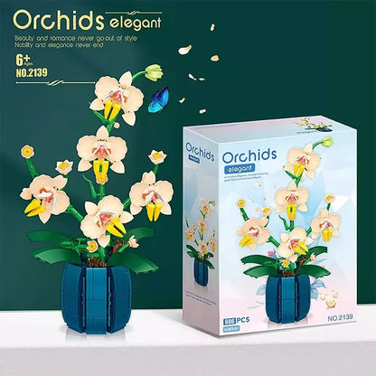 Orchid Building Blocks Flower 606pcs Bouquet Plant Model Bricks Home Decoration