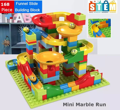 Marble Race Run 168 Piece STEM Building Blocks For Kids - Mini Marble Run