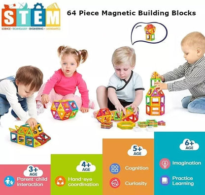 Kids 64 Piece Magnetic Building Blocks – Educational Construction Toys Kids STEM