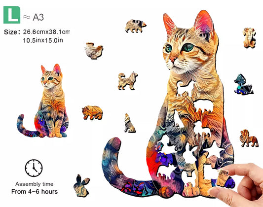 A3 Wooden Cat Puzzle - A3 size with 100+ pcs Ideal Gift Wooden Jigsaw Cat A3