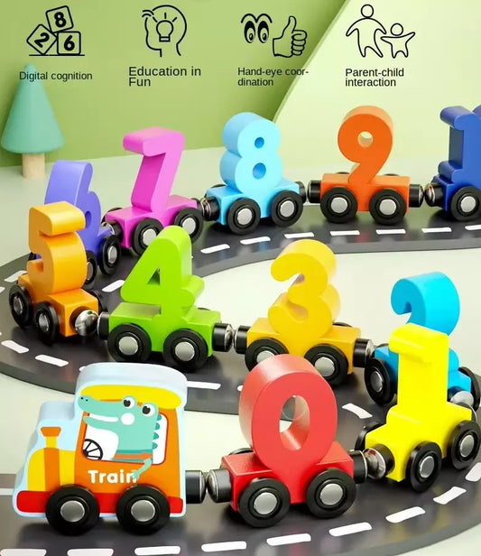 Mini Wood Magnetic Train with Numbers No Toxic Magnetic Train Toy for Boys Girls